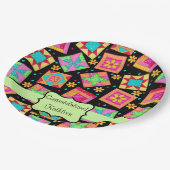 Black Patchwork Quilt Blockname Herzlichen Glückwu Pappteller (Schrägansicht)