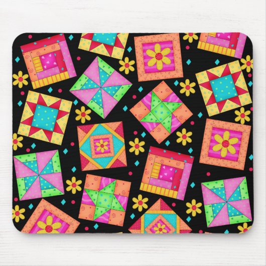 Black Patchwork Quilt Blocks Mousepad (Vorne)