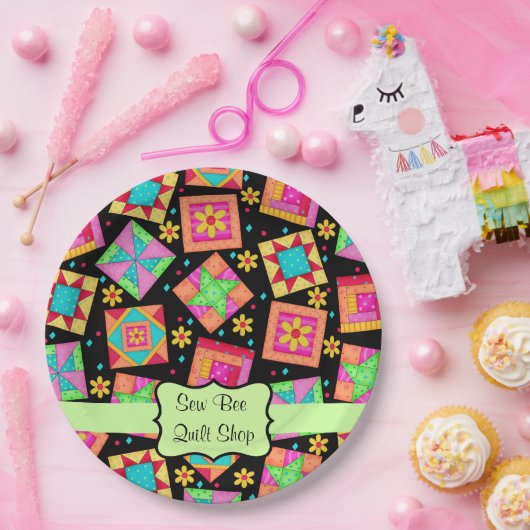 Black Patchwork Quilt Shop Kundenspezifisches Part Pappteller (Party)