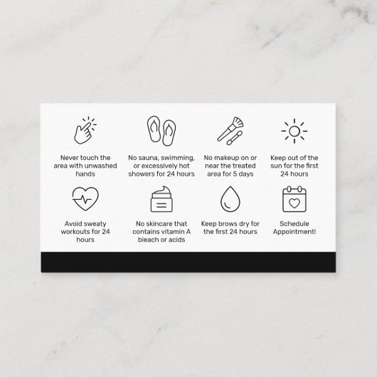 Black Pattern Brows Aftercare PMU Brow Instruktion Visitenkarte (Rückseite)