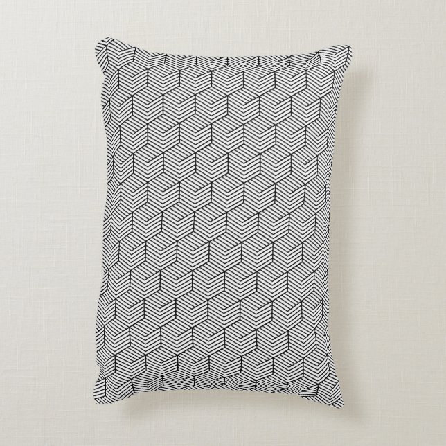 Black Pattern Line Cube Geometry Simple Dekokissen (Rückseite(Vertikal))