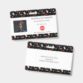 Black Pattern Nurse Healthcare Logo Horizontal ID Ausweis (Vorder- & Rückseite)