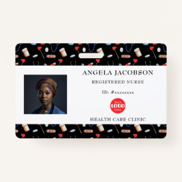 Black Pattern Nurse Healthcare Logo Horizontal ID Ausweis