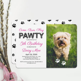 Black Paw druckt Custom Pet Birthday Pawty Foto Einladung