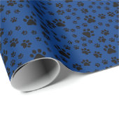 Black Paw Prints auf Royal Blue Geschenkpapier (Rolleneckpunkt)