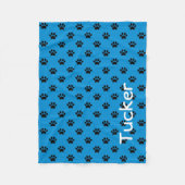 Black Paw Prints auf Summer Blue Personalisiert Fleecedecke (Vorderseite)