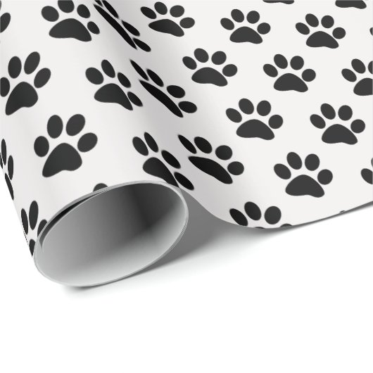 Black Paw Prints Geschenkpapier (Rolleneckpunkt)