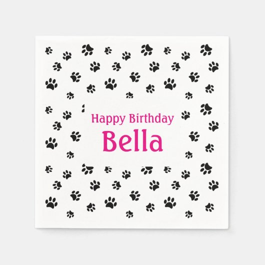 Black Paw Prints Pet Birthday Party Serviette (Vorderseite)