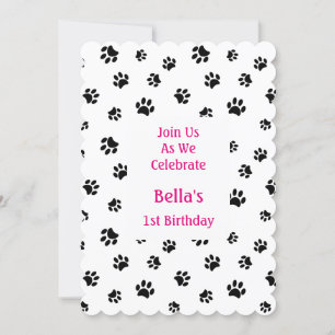 Black Paw Prints Pet Geburtstag Einladung