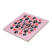 Black Paw Prints Red Hearts Typografie Pink Fliese (Seite)