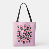 Black Paw Prints Red Hearts Typografie Pink Tasche (Rückseite)