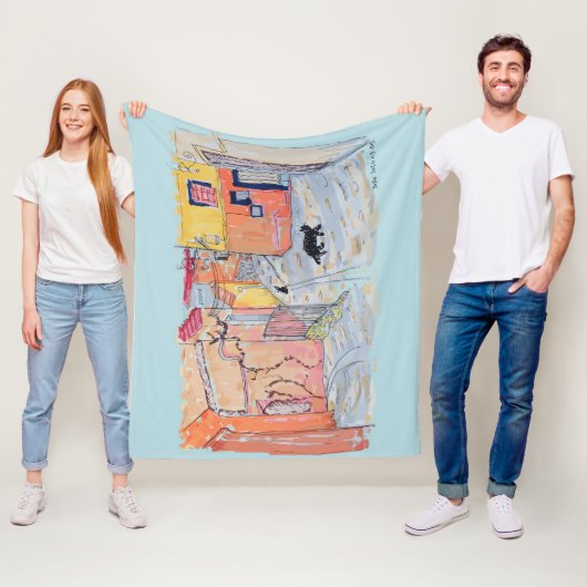 Black Paws in Sun-Drenched Alley Fleecedecke (Beispiel)