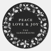 Black Peace Liebe + Joy Holly Wreath Runder Aufkleber (Vorderseite)