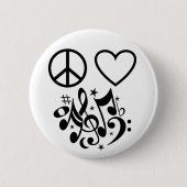 Black Peace Sign Red Heart Musical Harmonie Button (Vorderseite)