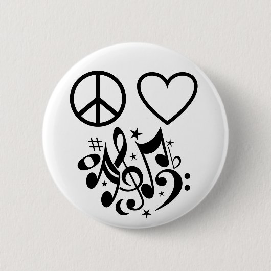 Black Peace Sign Red Heart Musical Harmonie Button (Vorderseite)