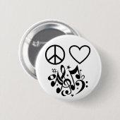 Black Peace Sign Red Heart Musical Harmonie Button (Vorne & Hinten)