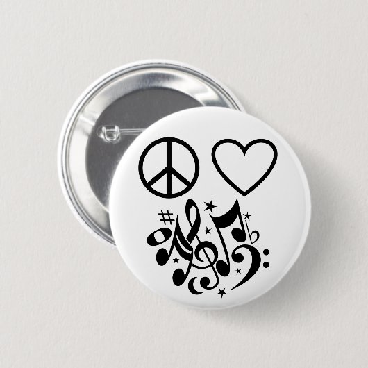 Black Peace Sign Red Heart Musical Harmonie Button (Vorne & Hinten)
