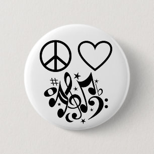 Black Peace Sign Red Heart Musical Harmonie Button