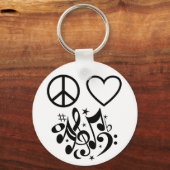 Black Peace Symbol Liebe Heart Dancing Musiknotens Schlüsselanhänger (Vorderseite)