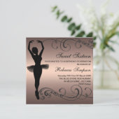 Black & Peach Ballerina Einladung zum Geburtstag (Stehend Vorderseite)