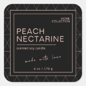 Black & Peach Elegante Boho Candle Label Quadratischer Aufkleber (Vorderseite)