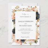 Black Peach Gold Floral Customizable Wedding  Einladung (Vorderseite)