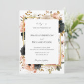 Black Peach Gold Floral Customizable Wedding  Einladung (Stehend Vorderseite)