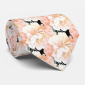 Black Peach Peony Floral Pattern Wedding Neck Tie Krawatte (Gerollt)