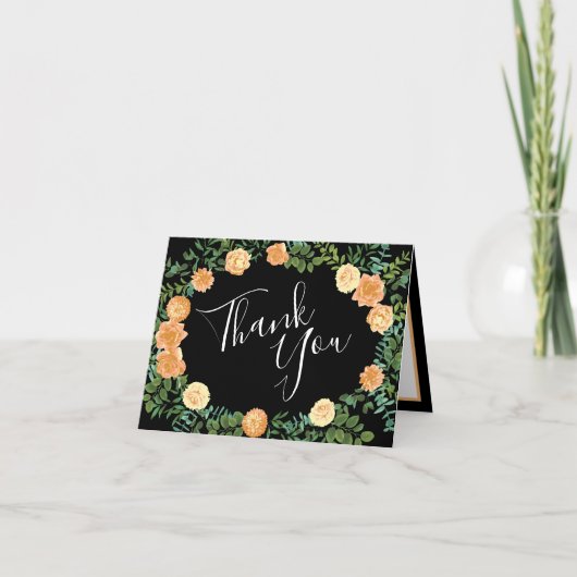 Black & Peach Wedding Modernes Floral Dankeskarte (Vorderseite)