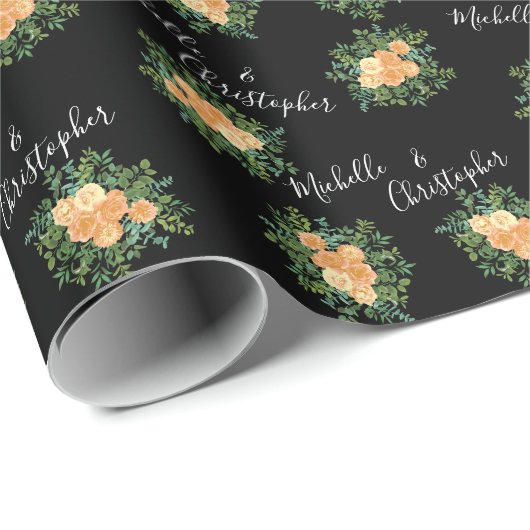 Black & Peach Wedding Modernes Floral Geschenkpapier (Rolleneckpunkt)