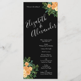 Black & Peach Wedding Modernes Floral Menükarte