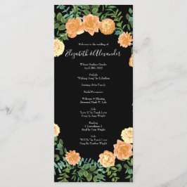 Black & Peach Wedding Modernes Floral Menükarte