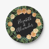 Black & Peach Wedding Modernes Floral Pappteller (Vorderseite)