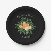 Black & Peach Wedding Modernes Floral Pappteller (Vorderseite)