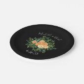 Black & Peach Wedding Modernes Floral Pappteller (Schrägansicht)