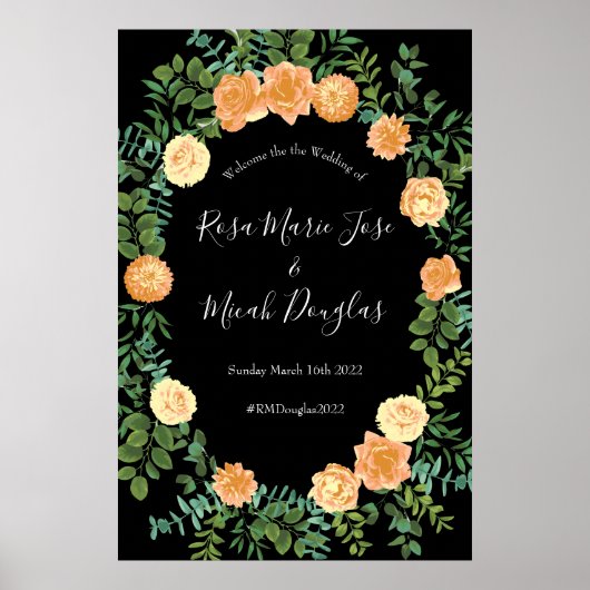 Black & Peach Wedding Modernes Floral Poster (Vorne)