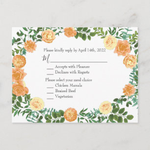 Black & Peach Wedding Modernes Floral Postkarte