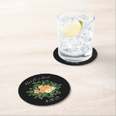 Black & Peach Wedding Modernes Floral Runder Pappuntersetzer (Vor Ort)