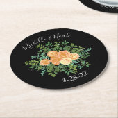 Black & Peach Wedding Modernes Floral Runder Pappuntersetzer (Angewinkelt)