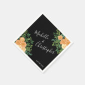 Black & Peach Wedding Modernes Floral Serviette (Ecke)