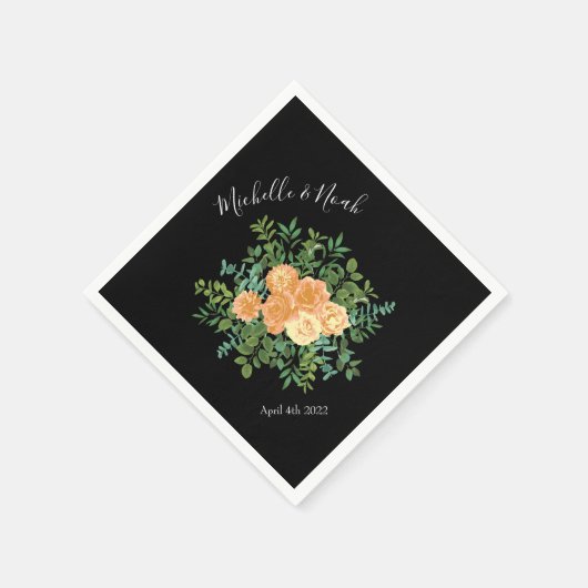 Black & Peach Wedding Modernes Floral Serviette (Ecke)