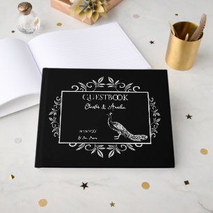 Black Peacock Blüh Wedding Guest Book Gästebuch