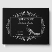 Black Peacock Blüh Wedding Guest Book Gästebuch (Vorderseite)