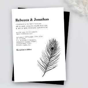 Black Peacock Feather Modern Wedding Einladung