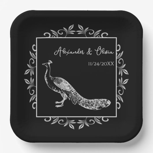 Black Peacock Geblüht Polterabend Paper Teller (Vorderseite)
