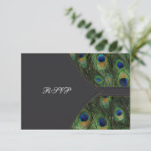 Black Peacock Wedding RSVP (Stehend Vorderseite)