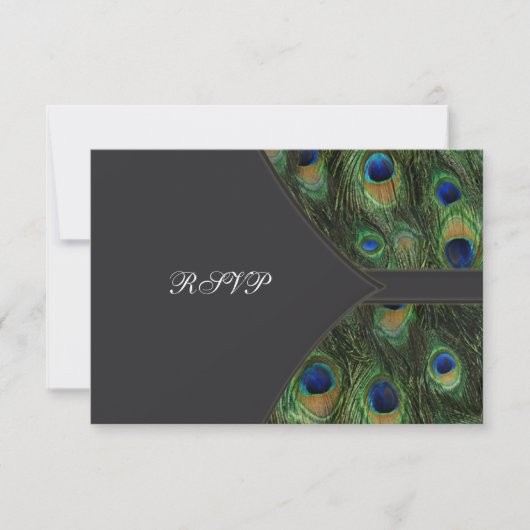 Black Peacock Wedding RSVP Karte (Vorderseite)
