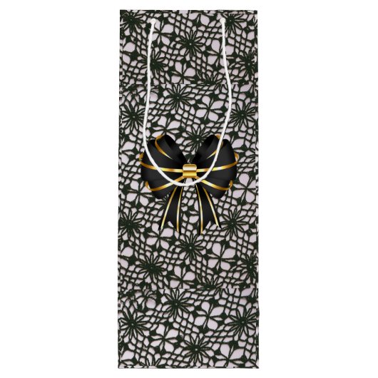 Black Pearl Lace and Bow Geschenktüte Für Weinflaschen (Rückseite)