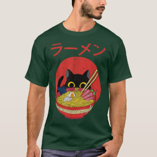Black Peeking Katze Ramen Japanisch Food Anime Cat T-Shirt