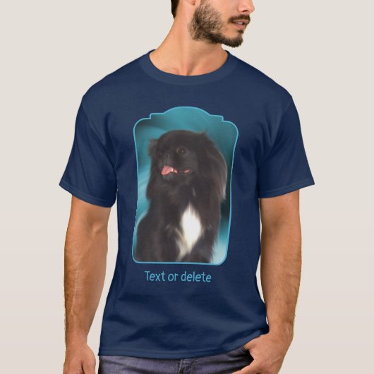 Black Pekingese Blue Swirls Dog Art  T-Shirt (Vorderseite)